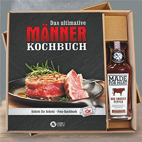 Das neue ultimative Männer Kochbuch im Geschenk Set mit smoked Bourbon Whiskey BBQ sauce Männergeschenk Geschenkesets zu Weihnachten