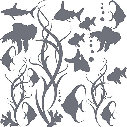 GRAZDesign Wandtattoo Bad Meer mit Fische | Aufkleber für Badezimmer | wasserfest - 071 grau