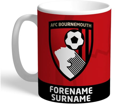 AFC Bournemouth Personalised 11oz Ceramic Mug with Club Crest Fans, Great Gift for Cherries Football Supporters, Ceramic Tea Coffee Mug