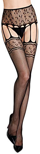 PrettyLoveHose Collant Bas Résille Porte Jarretelle Motif Leopard