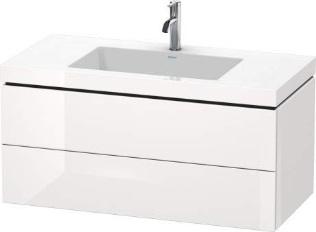 Duravit L-Cube Möbelwaschtisch c-Bonded mit Unterbau wandhängend, 100x48 cm, 2 Schubkästen, ohne Überlauf, ohne Hahnloch, Farbe: Dolomiti Grey Hochglanz Lack - LC6928N3838