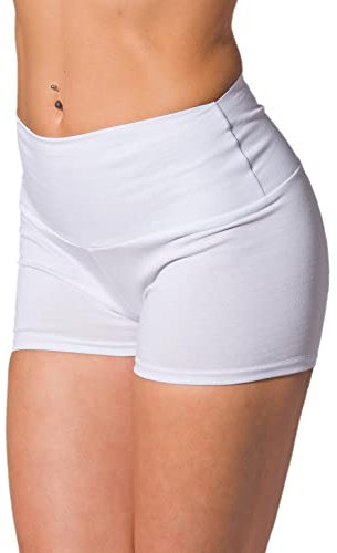 Alkato Damen Sport Shorts mit Hohem Bund Hotpants Radlerhose, Farbe: Weiß, Größe: 36