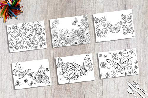 Tischsets I Platzsets - Malvorlagen für Kinder 'Schmetterling-Blumen-Set zum Ausmalen' - 12 Stück in hochwertiger Aufbewahrungsmappe