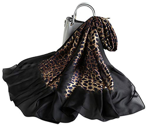 LumiSyne Seidenschal Damen Warm Weich Seidentuch Herbst Winter Animal Print Schal Leopard Pfau Pferd Muster Lange Halstücher Sonnenschut Stola Ganzjährig
