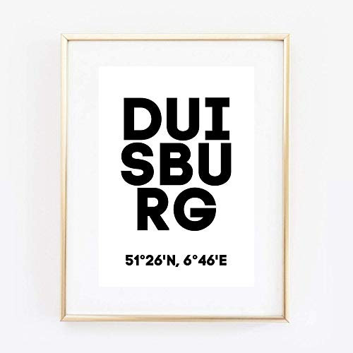 Din A4 Kunstdruck ohne Rahmen - Duisburg Koordinaten Typographie Stadt City Modern Druck Poster Bild
