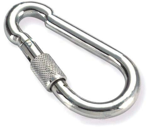 Constrabo| 5X Karabiner mit Schraube 50 x 5 mm| DIN 5299 C| Stahl Verschlusskarabiner 100 kg| Schnapphaken & Schraubverschluss| Feuerwehr-Karabinerhaken klein, Schraubkarabiner Sicherheitskarabiner