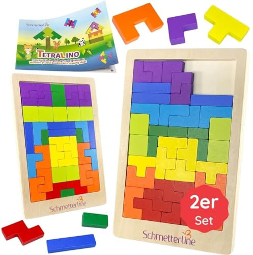 SCHMETTERLINE | Holz-Puzzle für Kinder ab 3 Jahren - Montessori-Spielzeug aus Holz zur Förderung der Intelligenz – Tangram Lern-Spiel mit Farben und Formen – inkl. 88 Bausteinen - 2er-Set