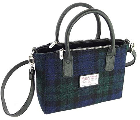 TARTAN TWEEDS Damen Harris Tweed Kleine Tragetasche Brora, Schwarz Schottenmuster