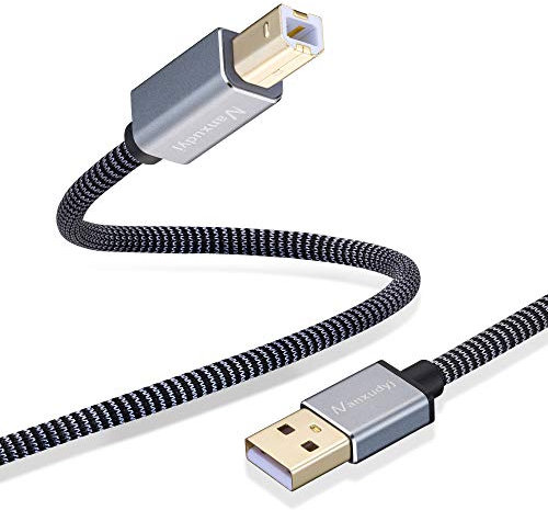 Nanxudyj Câble d'imprimante USB en nylon tressé 2.0 Type A mâle vers B mâle Compatible avec HP, Canon, Dell, Epson, Lexmark, Xerox, Samsung et plus encore 9,1 m