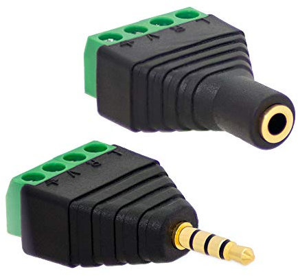 1x Klinken Buchsen + 1x Stecker 3,5mm Adapter > Terminalblock 4 Pin Schraub Klemme Set