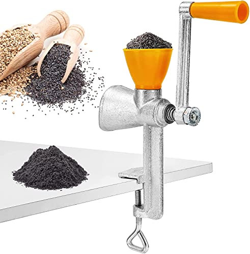 Moongiantgo Getreidemühle Manuelle mit 5,5cm kleinem Kunststofftrichter & 3,5cm Tischklemme, Fräsgrobheit Einstellbar Handschleifer aus Gusseisen für Nuss, Kaffee, Getreide, Samen, Mais, Gewürze