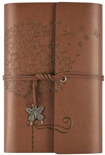 Leder Notizbuch Tagebuch, Nachfüllbares Tagebuch für Frauen Mädchen, liniert Retro Reisende Tagebuch A6 13 x 18,5 cm (Braun)