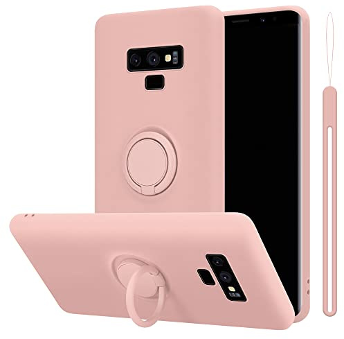 Cadorabo Hülle kompatibel mit Samsung Galaxy Note 9 Schutzhülle TPU Silikon Case Liquid Design mit Ring Slim Kratzfest Liquidsilikon Microfaser Case Hülle für Galaxy Note 9 in Rosa
