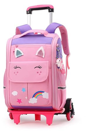 IvyH - Mochila para niño con ruedas para niño, niña, bolsa primaria escolar, ruleta, montando escaleras, niño, mochila escolar para diario y viaje de 6 a 10 años, Violeta, Taille unique, mochila