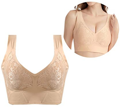 XIRUJNFD Fashion Deep Cup Bra Hides Back Fat, Lace Bra With Shapewear Incorporated, Push Up Bra Full Back Coverage Bras For Women (Beige,5XL)