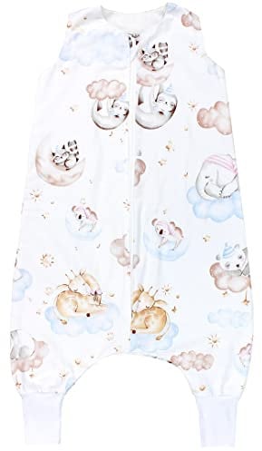 TupTam Baby Sommer Schlafsack mit Beinen 0.5 TOG OEKO-TEX zertifizierte Materialien unwattiert Unisex, Farbe: Tiere auf Wolken, Größe: 92-104
