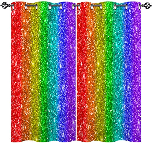 ANHOPE Bunte Regenbogen Punkten Blickdichte Gardinen mit Ösen Kinder Mädchen Thermo Vorhänge Wohnzimmer Schlafzimmer Verdunklungsvorhänge 2er Set H 138 x B 117 cm