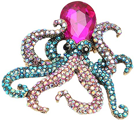 Cyrank Brosche Damen, Octopus Brosche Pins, Retro Brosche, Crystal Animal Pin Anstecknadel für Halloween Kostüm Accessoires Party Frauen Teen Girl Party Zubehör