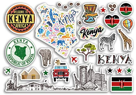 A5 Sticker Sheet Kenya Landmarks Vinyl Stickers - Country Africa Map Airport Stamps Skyline Flag Travel Holiday Scrapbook Aesthetic #80054