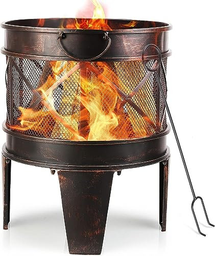 Feuerschale Garten 58x45x42cm,FeuerschaleFeuerkorb Antik-Rost-Optik mit Griffen und Schürhaken Feuerstelle Feuerschalen für den Garten-Lagerfeuer-Außenheizung-Camping