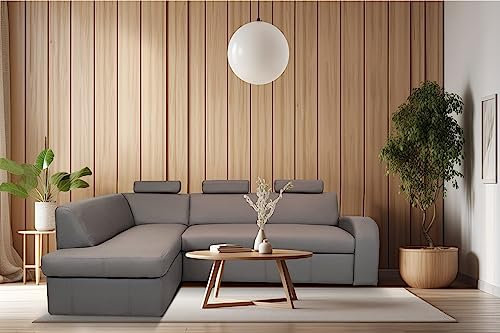 Quattro Meble Graues Echtleder Ecksofa Antalya II 3z 245 x 164cm Leder Sofa Couch mit Schlaffunktion, Bettkasten und Kopfstützen Eck Couch Echt Leder Toledo (164x245 cm Ecke Links)