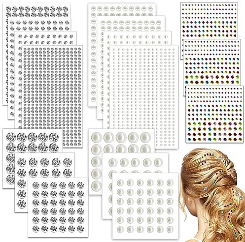 2548Pcs Hair Gems Rhinestone, Self Adhesive Hair Jewels Face Pearls Hair Charms Gems, Hair Pearls Jewels Stick on, Jewels Stickers Hair Diamonds for Hair Face Eye Nail Braids Body, DIY Crafts