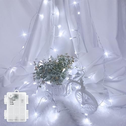 FFZZKJ Fairy Lights Battery Operated Waterproof String Lights with Timer 3M 30 LED Lights Battery Powered Outdoor Indoor for Christmas Decorations, Bedroom, Door, Window, Terrace, Party, Cold White
