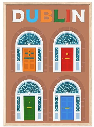 JUNOMI® Dublin Poster XL, DIN A2 Wohnzimmer Deko, Modernes Wandbild, Irland Bild, Reiseposter, Dublin Wandbild | Mit Rahmen Natur