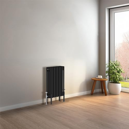 NRG Cast Iron Radiator Four Column 600x425mm Black Traditional Column Cast Iron Style Radiator Central Heating Radiator Perfect for Bathrooms, Kitchen, Living Room