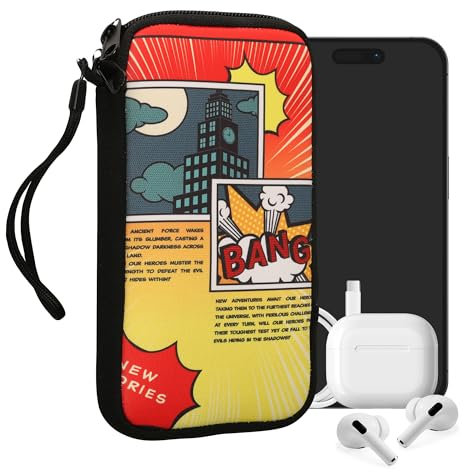 kwmobile Handytasche für Smartphones XL - 6,7/6,8 - Neopren Handy Tasche Hülle Cover Case Schutzhülle - Comic Story Rot Blau Gelb - 17,2 x 8,4 cm Innenmaße