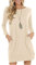 PrinStory Women Jumper Dress Long Sleeve Winter Dresses Casual Loose Mini Dresses Knitted Pullover Sweater Tunic Tops Basic Dress With Side Pockets UK Size 18-20 (VG Beige, XL)