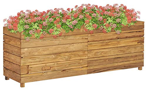 ARKEM Lit surélevé 150x40x55 cm Bois Massif de Teck et Acier,Bordure Pierre,Kit Gabion,Gabion Jardiniere