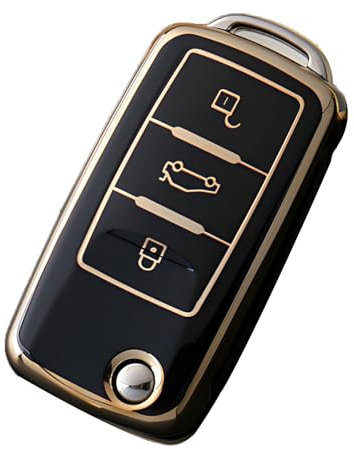 Misuyue VW Schlüsselhülle für Polo Golf 3/4/5/6 Skoda Passat Seat - 3 Tasten Fernbedienung aus TPU in Schwarz