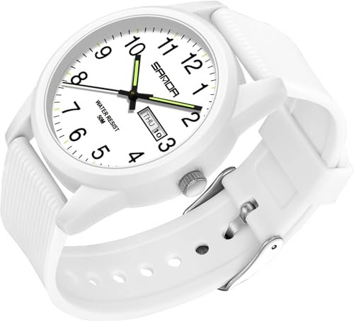 Armbanduhr Herren Quarzuhr Analog, Sporliche Uhr Herren Damen 50M Wasserdicht Silikonband Casual Armbanduhren für Jugendliche mit Datum Wochentag Leuchtzeiger Große Zahlen