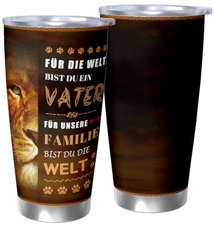 Whimsio Geschenk für Papa - Löwe Thermobecher Kaffeebecher to Go (600ml) für Vatertag, Weihnachten und Geburtstag