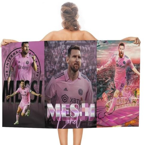 Fdcyzwxgs Messi Strandtuch Für Kinder Erwachsene, 3D Soccer Player Poolhandtuch Männer Frauen Handtücher Badelaken Reise Weiche Sandschutz-Strandbadetücher Aus Mikrofaser 160x80cm