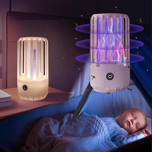 Mokeum Lampe Anti Moustique, 2 en 1 Lampe de Nuit Lampe Anti moustiques, 3000v 360 ° Rechargeable Mosquito Killer, pour Camping Chambre Bureau intérieur (Blanc)