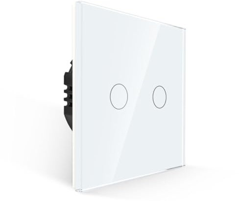 PULSAR Touch Lichtschalter Doppelt 1 Fach Weiß Serienschalter Unterputz Gehärtete Kristallplatte mit Status-LED Doppelschalter 86 x 86 mm Touch Schalter 110V - 240V / Nicht Smart Schalter