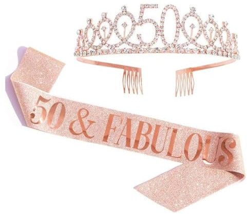 GIVBRO Diadem zum 50. Geburtstag, Strass, Krone mit Kämmen, Schärpe zum 50. Geburtstag, für Frauen, Party-Dekorationen