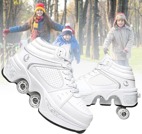 Schuhe mit Rollen fuir Madchen,Rollschuhe Kinder und Sneakers 2 in1, Deformed Roller Skates Jungen als Weihnachts- und Geburtstagsgeschenke (B, EU-38)