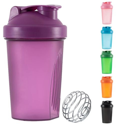 SHENGRUI Protein Shaker Bottle 400ml with Stainless Steel Mixing Ball Easy to Grip & Temperature Safe Leakproof Flip On Lid Supplement Shaker Bottle for Gym Sports Workout