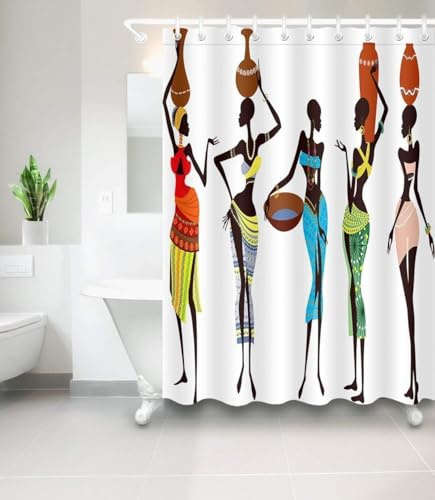 Luowenji Duschvorhang 200x220 Afrika Shower Curtains 3D Duschvorhang Afrikanische Frau Antischimmel Duschvorhänge für Badewanne Waschbar Textil Badezimmer Vorhang A6613