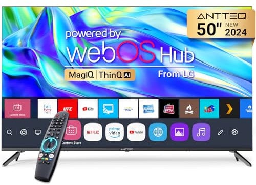 Antteq 50 Inch Smart TV, MagiQ 50 UHD 4K 2024 Black Television