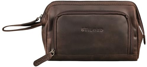 STILORD Henry Kosmetiktasche und Kulturbeutel aus Leder für Damen und Herren, große Waschtasche mit Fächern und Trageschlaufe Farbe:Zamora - braun