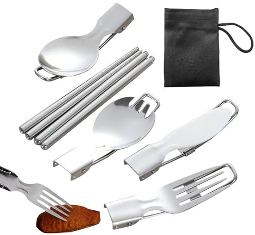 Zubehors Campingbesteckset aus Edelstahl, Klappbesteckset,Besteck Edelstahl - Wiederverwendbares multifunktionales Essstäbchen-Set zum, Picknick, Ausflüge im Freien