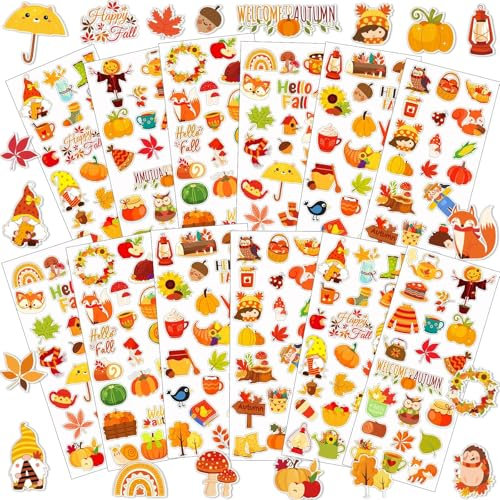 UPINS Herbst Aufkleber für Kinder - Schaumstoff 3D Thanksgiving Niedliche Kürbisse Ahornblatt Großpackung für Erntedankfest, Party, Geschenke