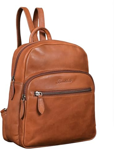 Benthill Leder-Rucksack Echt Leder - Kurierrucksack Fahrradrucksack Trekkingrucksack - Damen Herren Rucksack - Lederrucksack, Farbe:Braun