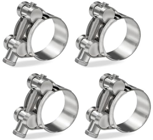 Collare Stringitubo a Bullone in Acciaio Inox 4 Pezzi Fascette Stringitubo Fascette Metalliche Fascetta Stringitubo Morsetto Stringitubo Campo di Serraggio 48-51mm Morsetti per Tubature Tubo Auto