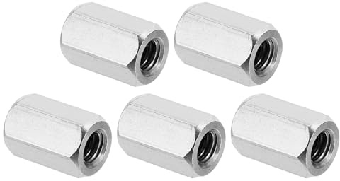 PATIKIL 1/4-20 UNC 304 Edelstahl Sechskant Kupplungsmuttern, 5 Stück 0.8/20mm Langmutter Gewindehülse Sechskantmutter Edelstahl Kupplungsmutter Gewindemuffe Gewindeeinsatz, Silberton