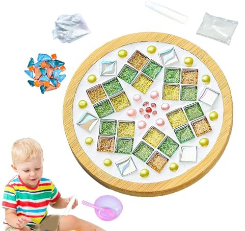 Moreeulsi Carreaux de mosaïque en verre, kit de bricolage en verre avec sous-verre en bois et carreaux de mosaïque | Kit d'activités pour travaux manuels en mosaïque, sous-verre, décoration